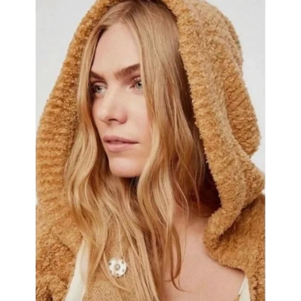 Free People Warm Wishes Sand Hooded Sweater Knit Jacket XS Cabincore - Picture 2 of 7